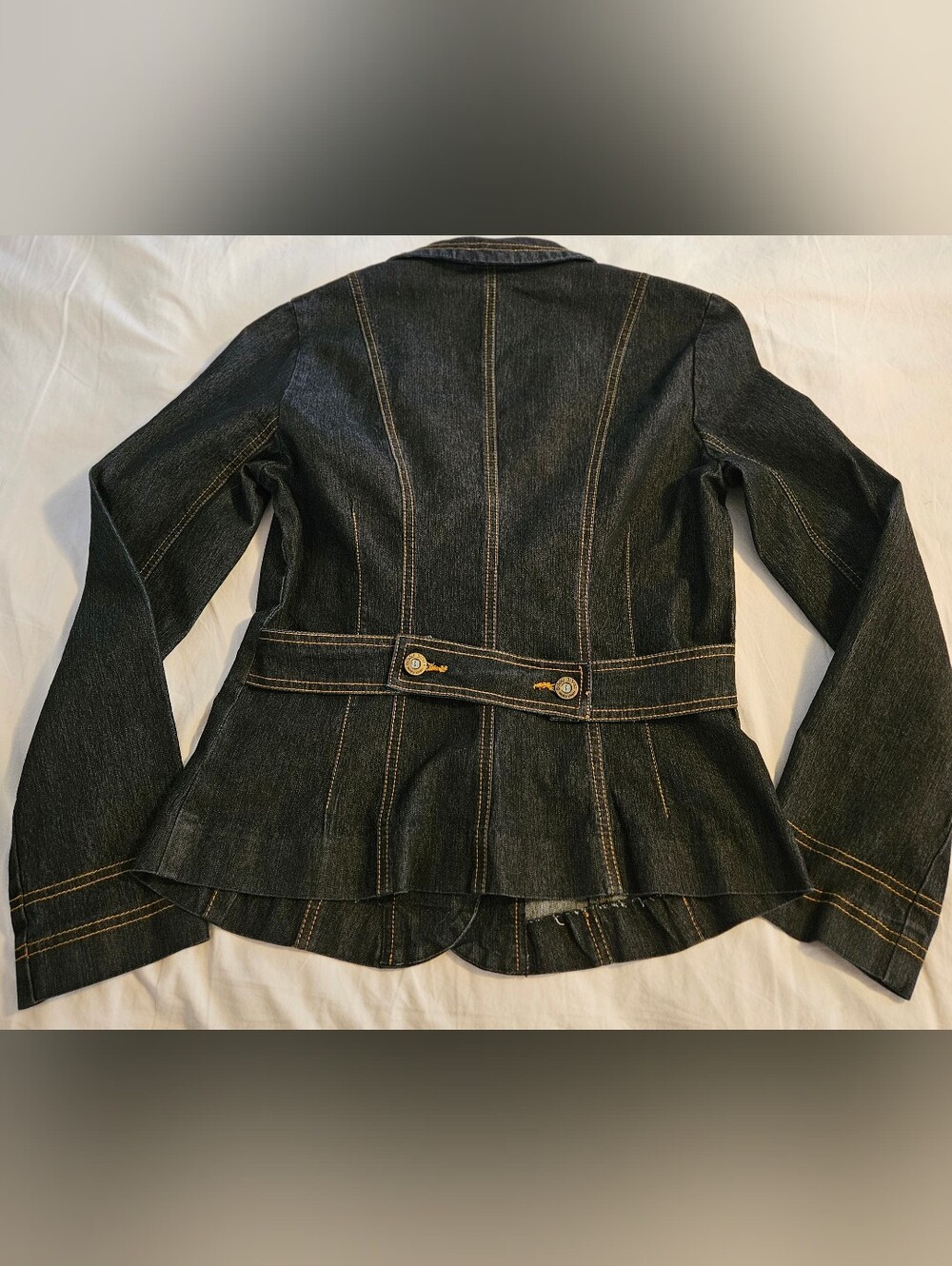 Vintage Bisou Bisou Y2K Dark Wash Denim Tailored Peplum Blazer Jacket 10 - Picture 3 of 11